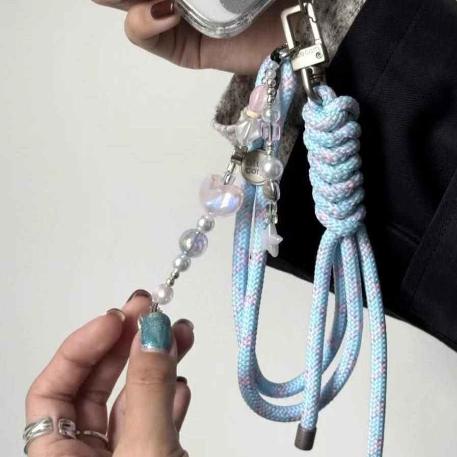 Braided Bead Charm Phone Strap â Pastel Sky Blue Edition