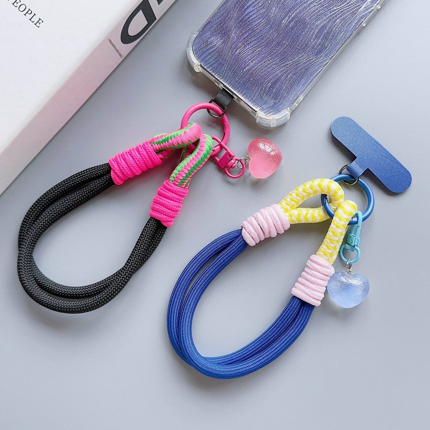 Heart Charm Braided Phone Wristlet Strap – Detachable Keychain
