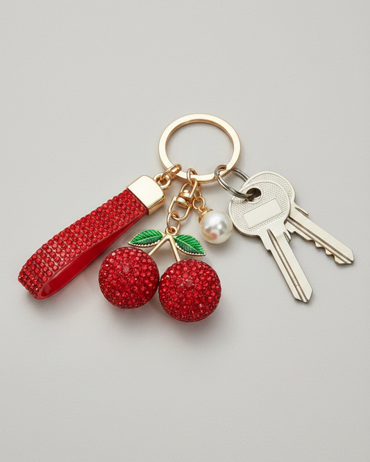 Diamante Cherry Keychain Red with Keys Lifestyle