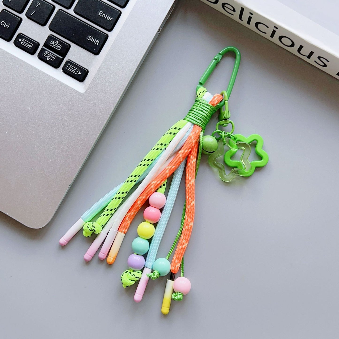 Rainbow Beaded Keychain with Star Charm - Handmade Color-Block Strap for Fresh, Fun Vibes