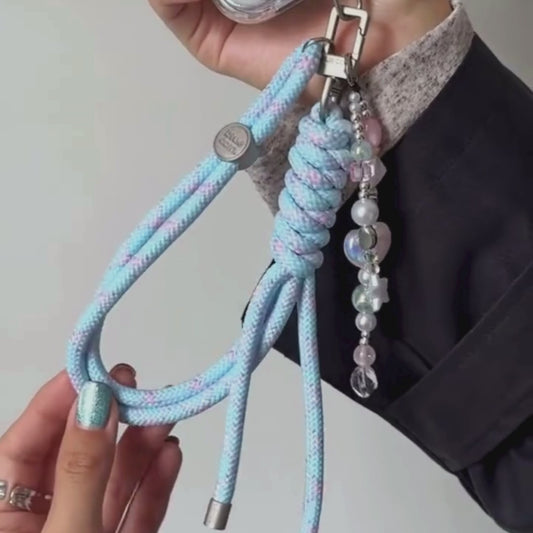 Braided Bead Charm Phone Strap â Pastel Sky Blue Edition