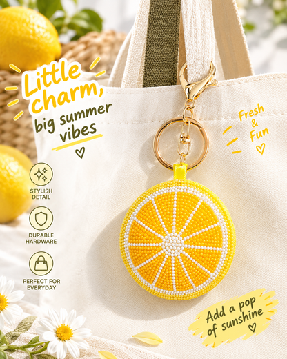 Beaded Lemon Slice Bag Charm & Keyring – Handmade Fruit Charm for Bags, Totes & Keys