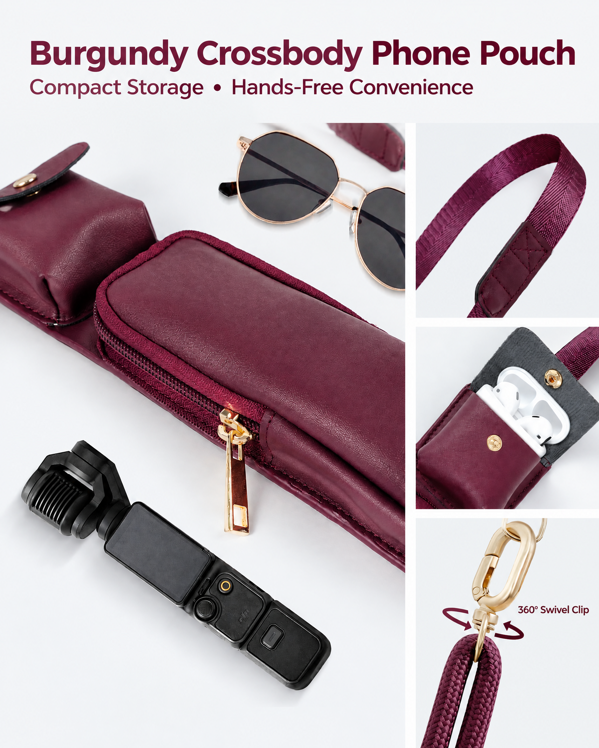 Crossbody Phone Pouch — All-in-One Zip Case, Adjustable Strap, 8 Colors