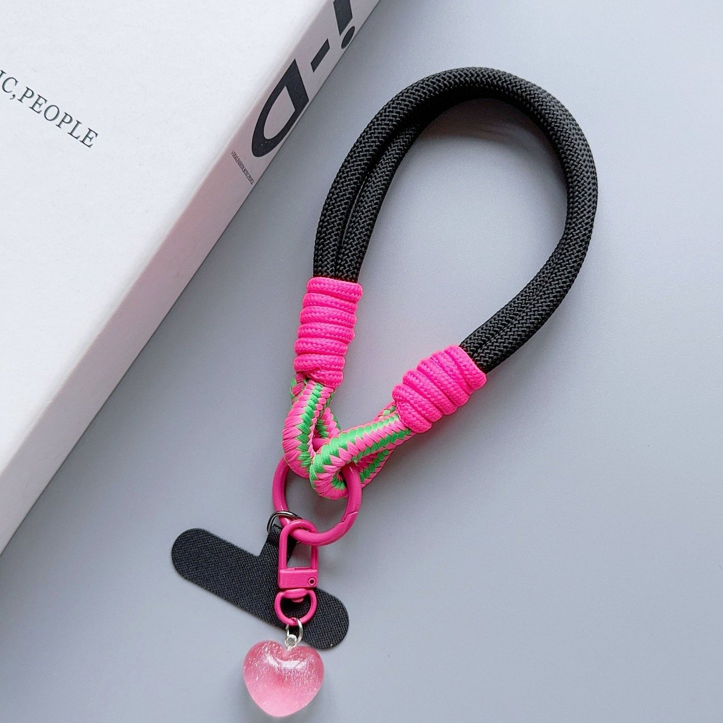Heart Charm Braided Phone Wristlet Strap – Detachable Keychain