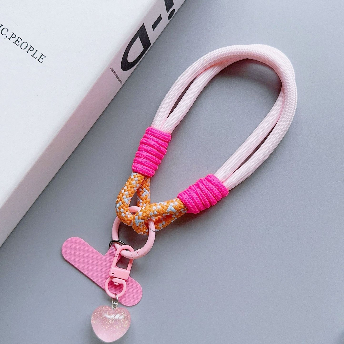Heart Charm Braided Phone Wristlet Strap – Detachable Keychain