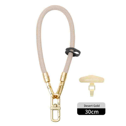 Luxe braided wristlet strap in Desert Gold with gold clip