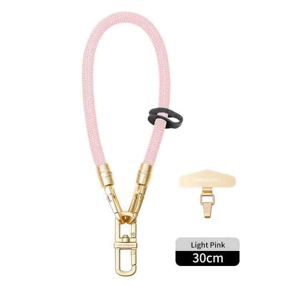 Luxe braided wristlet strap in Light Pink with gold clip