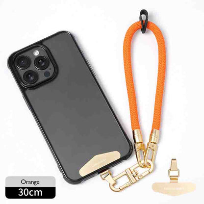 Luxe braided wristlet strap in orange with gold clip