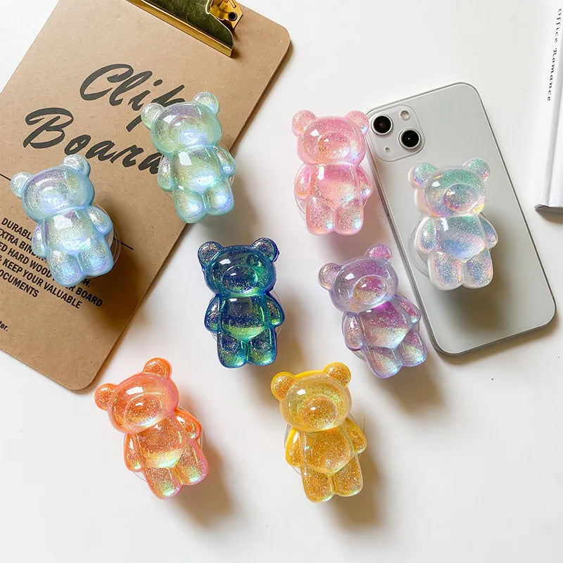 Sparkly Bear Phone Retractable Grip Socket