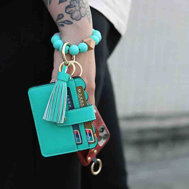 Beads Tassel Cardholder Wristlet -Emerald