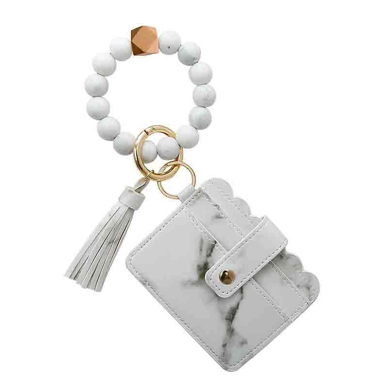 Beads Tassel Cardholder Wristlet - Marble