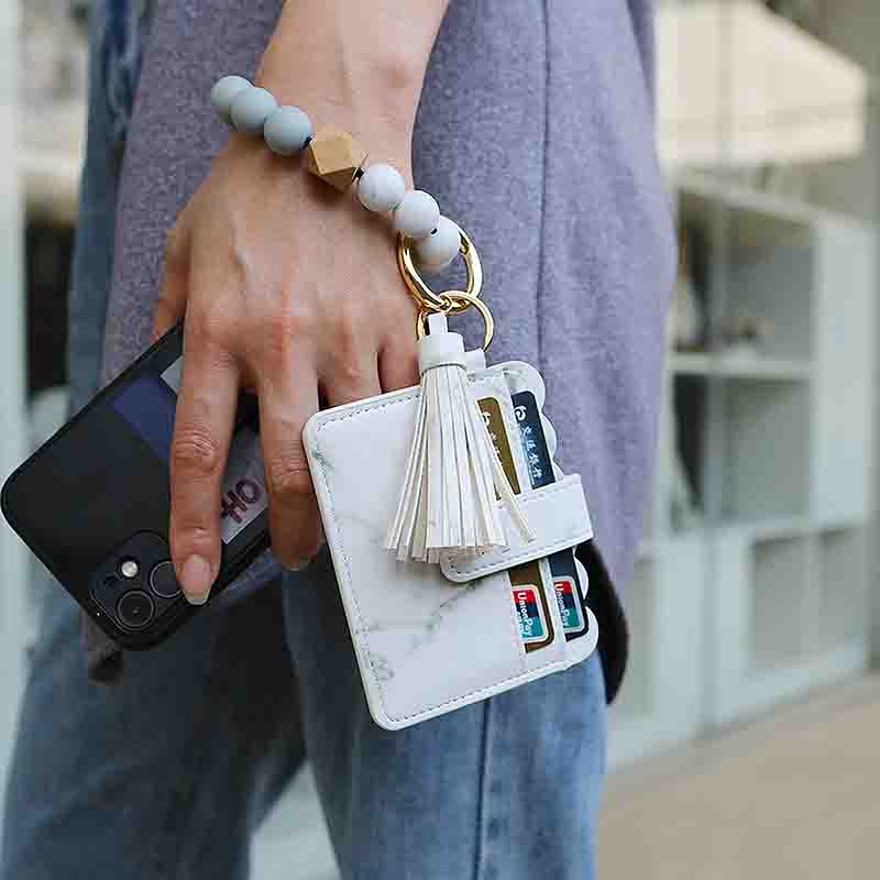 Beads Tassel Cardholder Wristlet - Marble