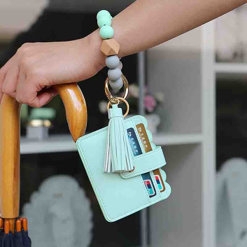 Beads Tassel Cardholder Wristlet - Mint