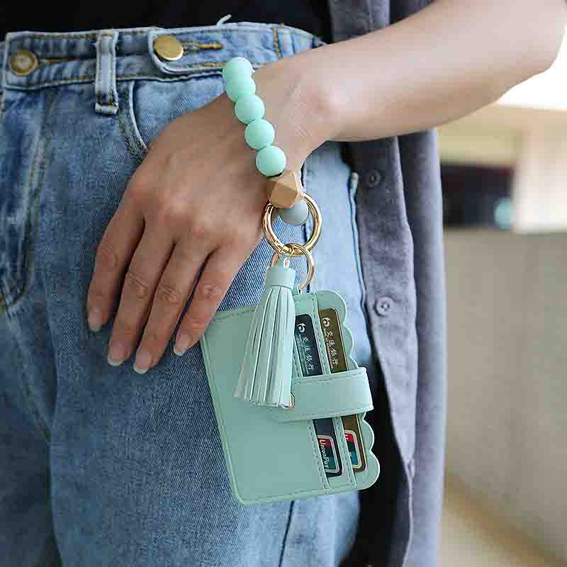 Beads Tassel Cardholder Wristlet - Mint