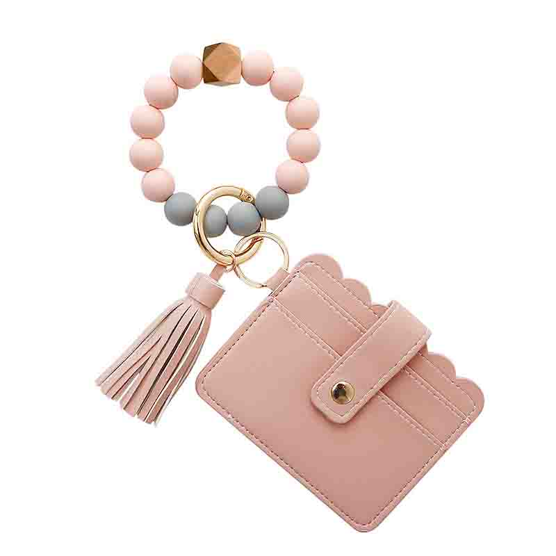 Beads Tassel Cardholder Wristlet - Peach