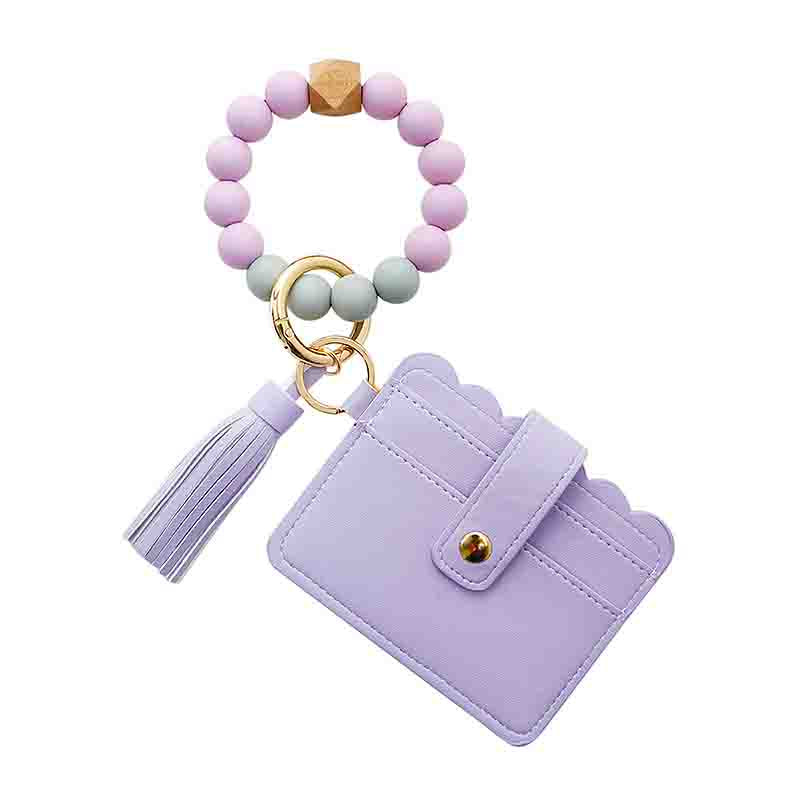 Large Beads Tassel Cardholder Wristlet - Purple