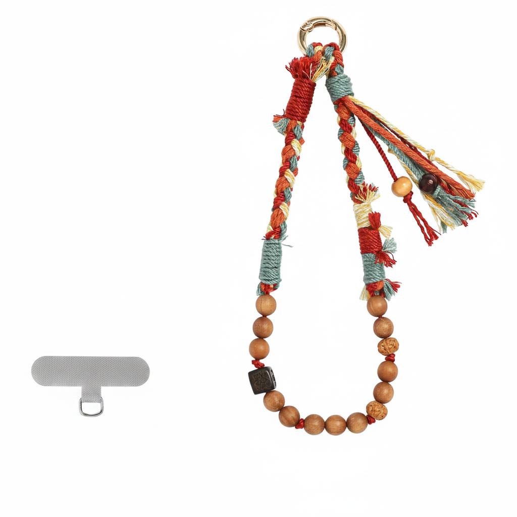 Artisan Beaded Phone Earth Charm Strap – Terracotta Bloom, no Chinese text
