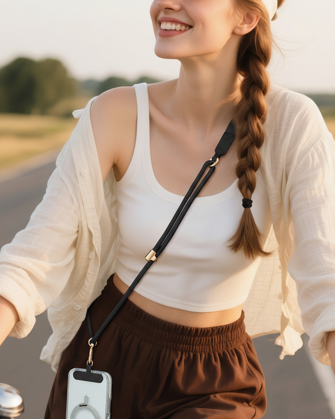 Black Crossbody Phone Strap Lifestyle