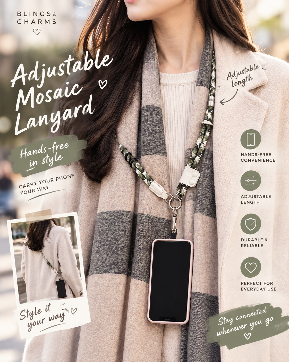 Adjustable Mosaic Lanyard – Stylish, Versatile & Durable!