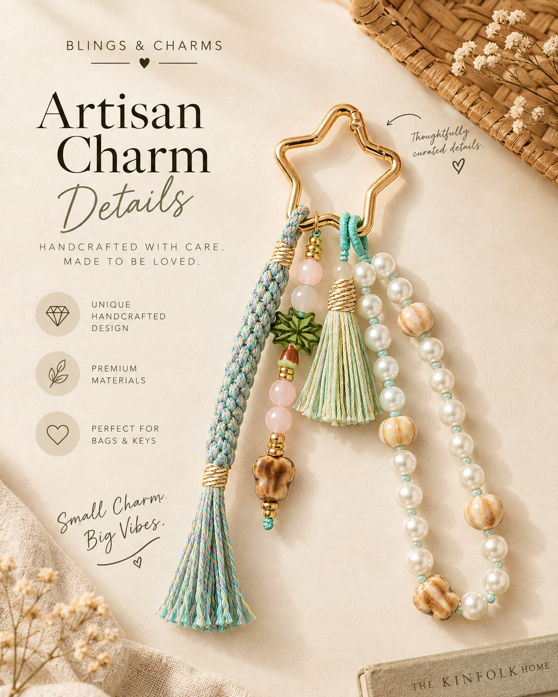 Macrame Star Charm Pearl Beaded Phone Strap