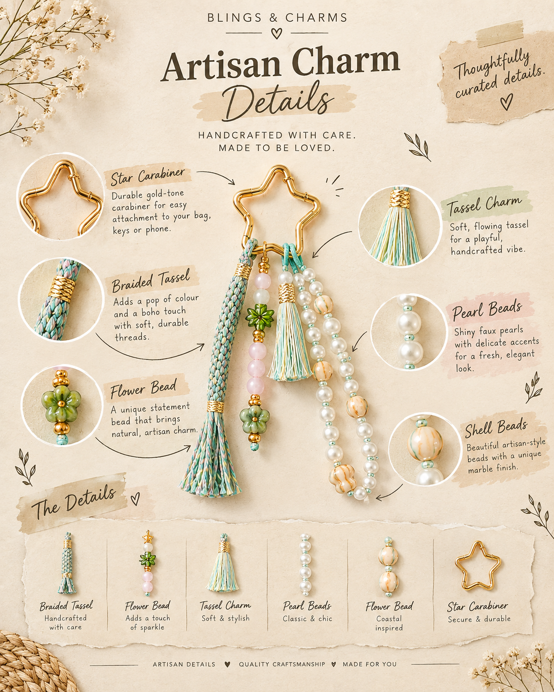 Macrame Star Charm Pearl Beaded Phone Strap