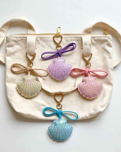 Ocean Shell PU Leather Keychain & Bag Charm | Coastal Chic Pendant Keyring