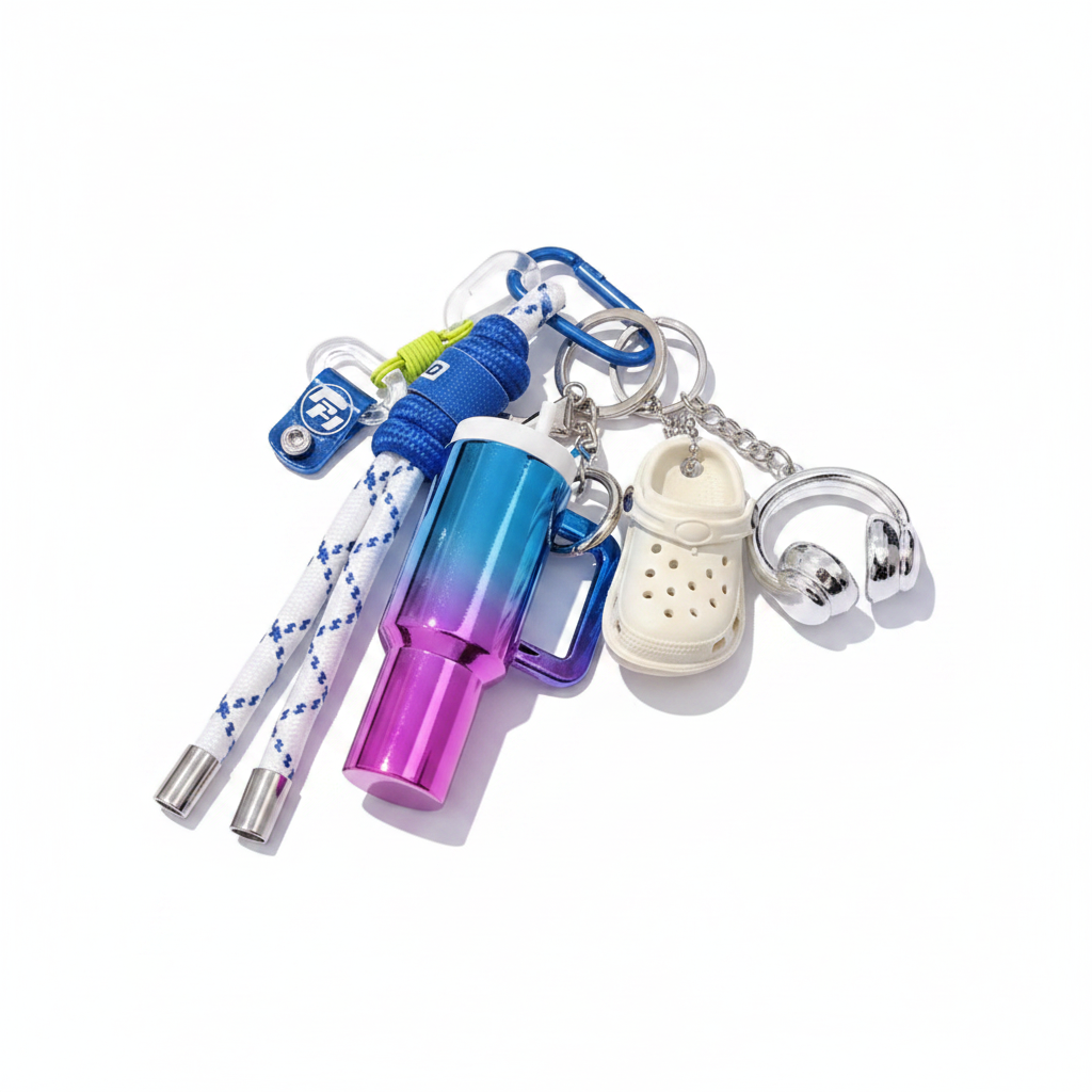 Mini Keychain Charm Set – Tumbler, Crocs & Headphones