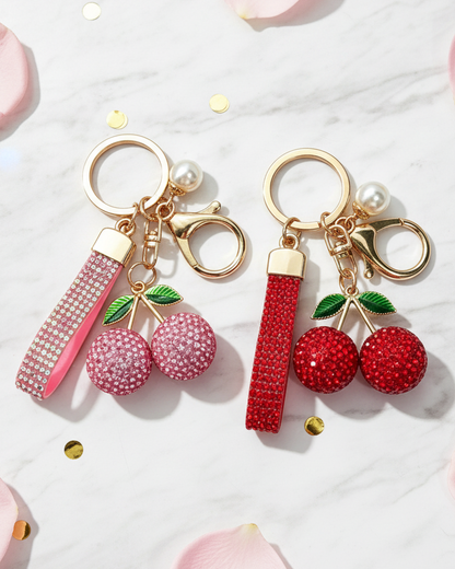 Diamante Cherry Keychain — Sparkle Charm for Bags & Keys