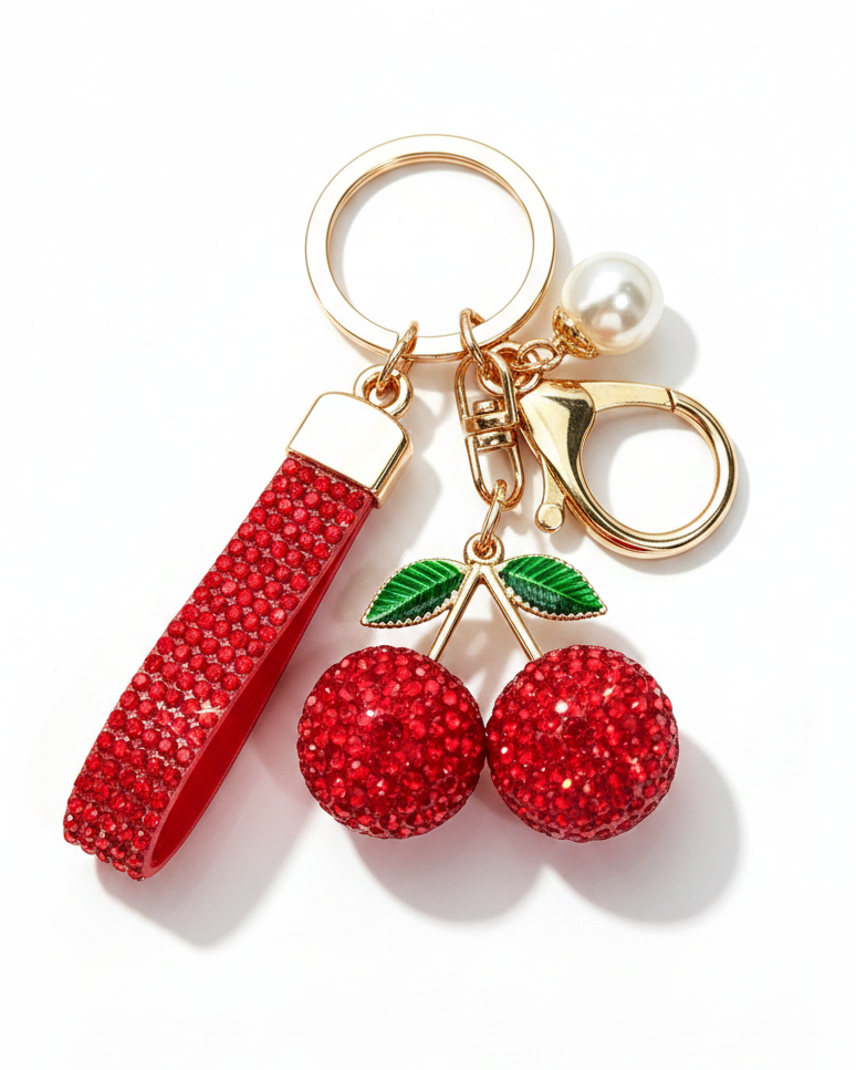 Diamante Cherry Keychain — Sparkle Charm for Bags & Keys