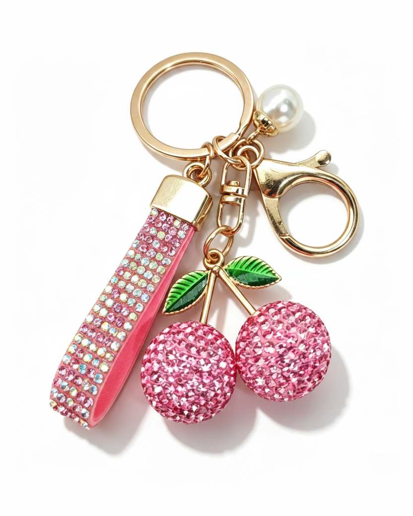 Diamante Cherry Keychain Pink Clean Product