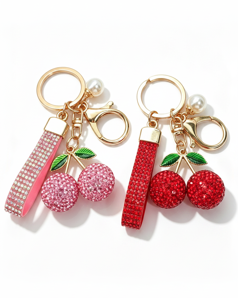 Diamante Cherry Keychain — Sparkle Charm for Bags & Keys