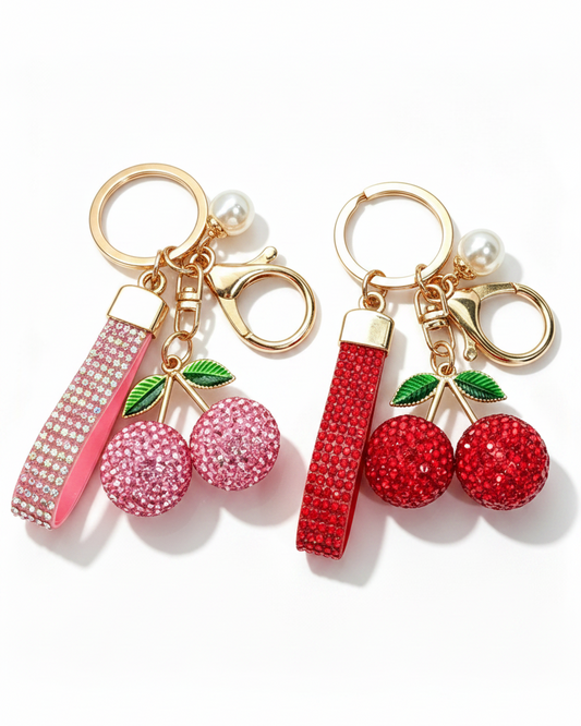 Diamante Cherry Keychain — Sparkle Charm for Bags & Keys