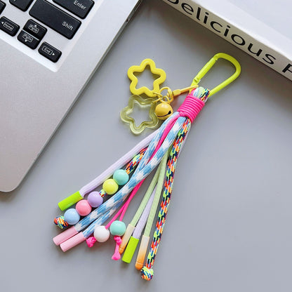Rainbow Beaded Keychain with Star Charm - Handmade Color-Block Strap for Fresh, Fun Vibes