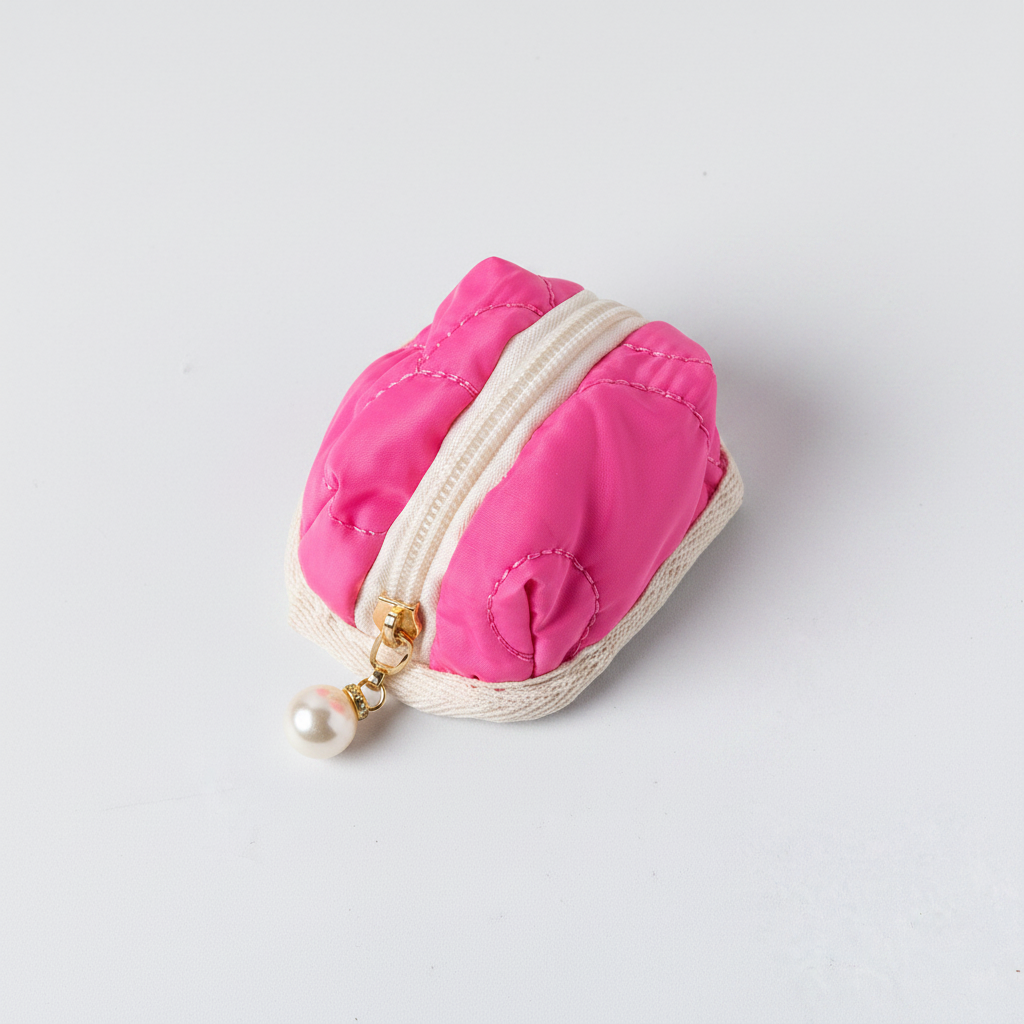 Hot Pink Quilted Pearl Charm Pouch