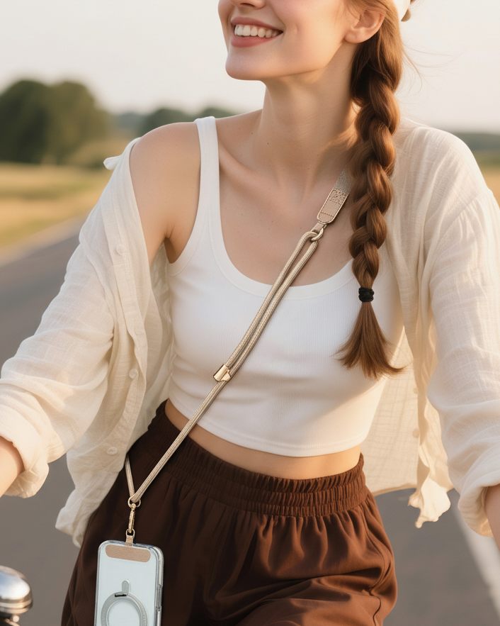 Khaki Crossbody Phone Strap Lifestyle