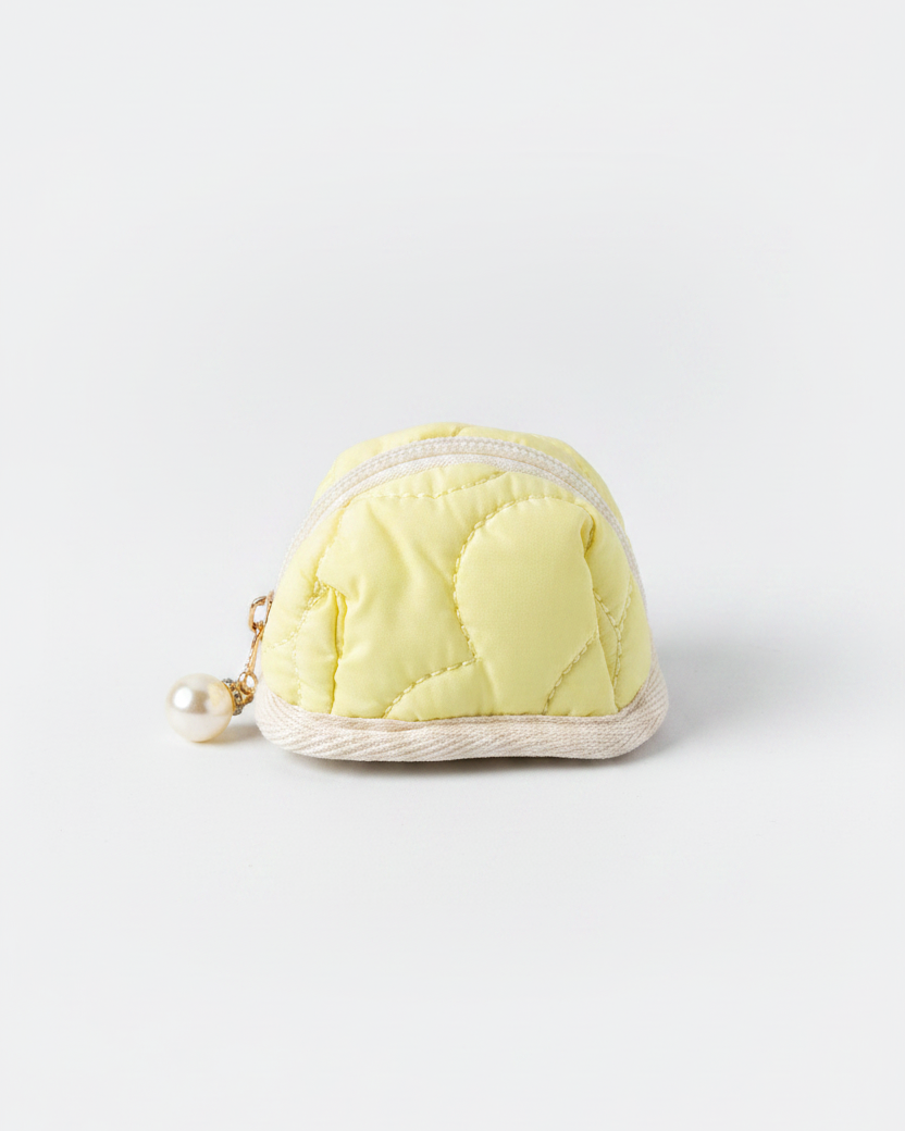 Lemon Yellow Quilted Mini Coin Purse - Clean White Background