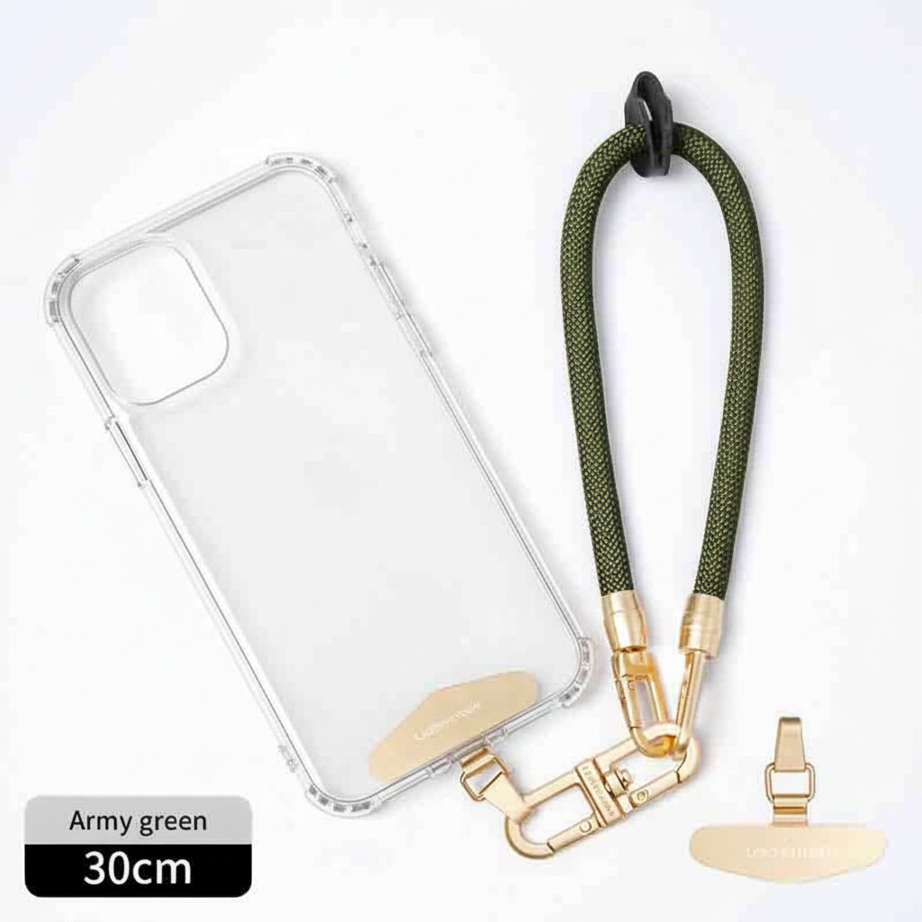 Luxe braided wristlet strap in Army Green with gold clip