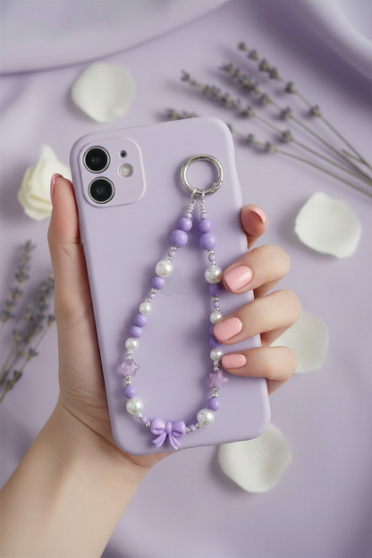 Purple Beaded Phone Charm Wristlet Clean Product Shot