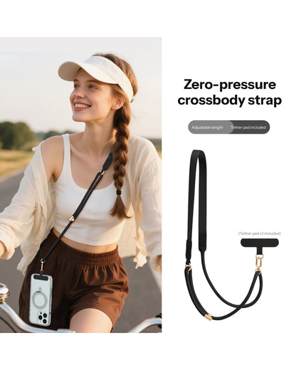 Adjustable Crossbody Phone Strap – 130cm Braided Lanyard with Flat Shoulder Pad & Free Tether Tab