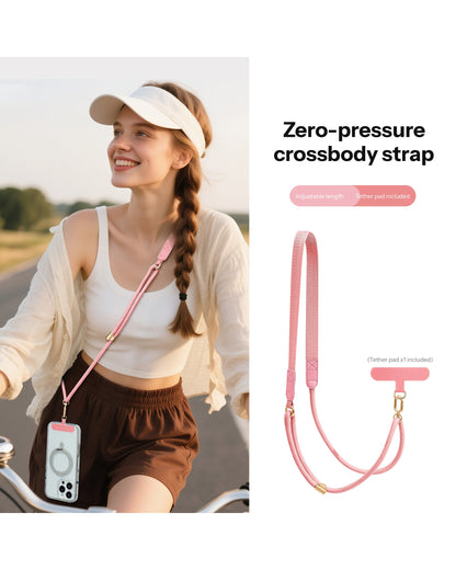 Adjustable Crossbody Phone Strap – 130cm Braided Lanyard with Flat Shoulder Pad & Free Tether Tab