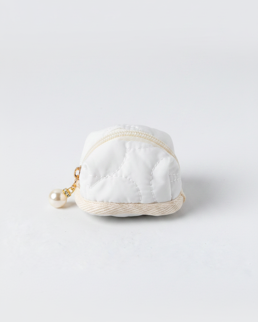 White Quilted Mini Coin Purse - Clean White Background